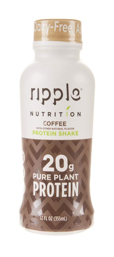 Ripple Coffee Plant Based Protein Shake | 20g of Quality Sourced Pea Protein, 100mg Caffeine, Calcium | Shelf Stable | Vegan & Non GMO | Dairy, Soy, Nut, & Gluten Free | 12 Fl Oz Bottles (Pack of 12)