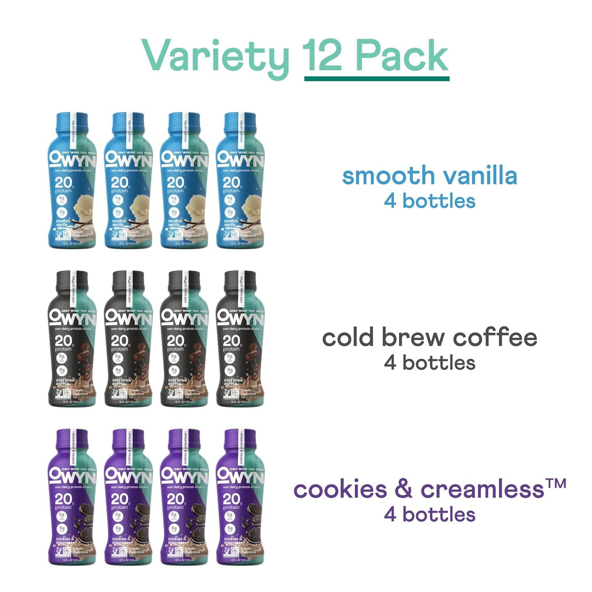 OWYN Only What You Need 20g Protein Shake Variety Pack, Dairy Free, 12 Ct