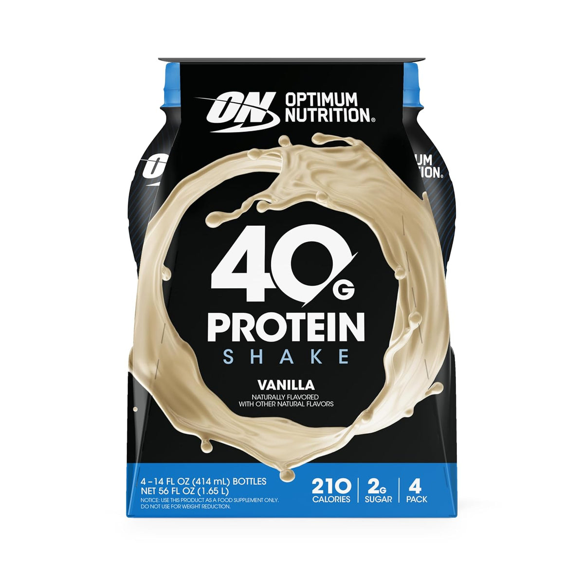 Optimum Nutrition 40g Protein Shake, Vanilla, 14 Fl Oz, 12 Ct