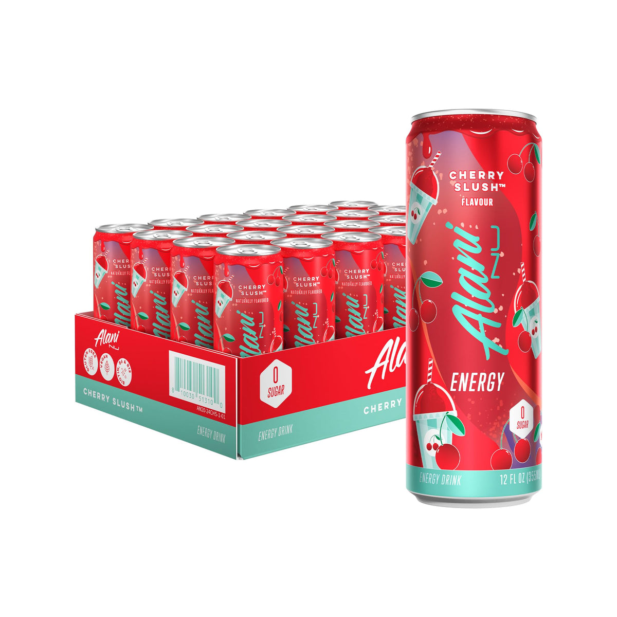 Alani Nu JUICY PEACH, Sugar Free, Low Calorie Energy Drinks, 200mg Caffeine, Biotin, B Vitamins, Zero Sugar, 10 Calories, 12 Fl Oz Cans, 24 Pack
