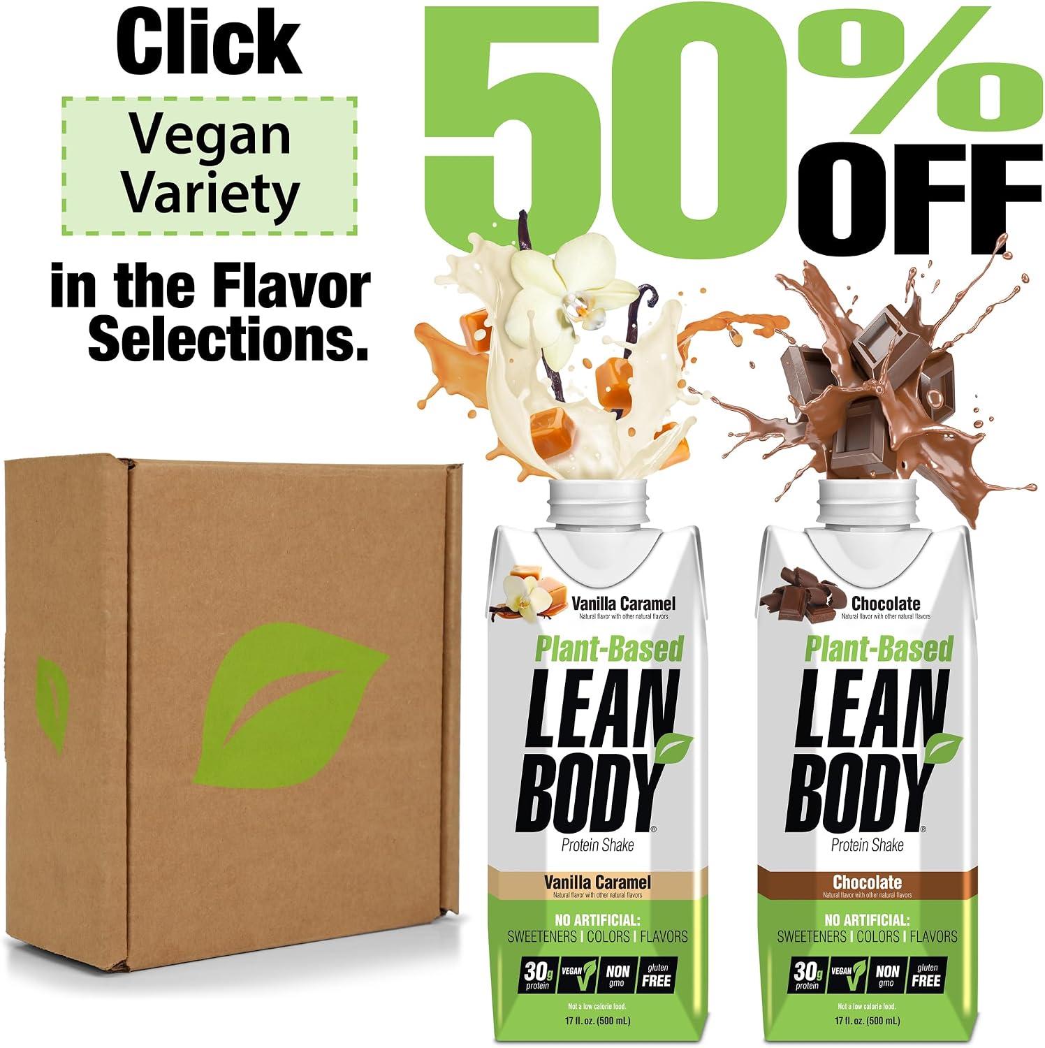 Lean Body Ready-to-Drink, Plant-Based Vegan Chocolate Protein Shake, 30g Protein, No Artificial Flavors, Sweeteners or Colors, Non GMO, Gluten Free, Premium Pea & Rice Blend (Pack of 12)