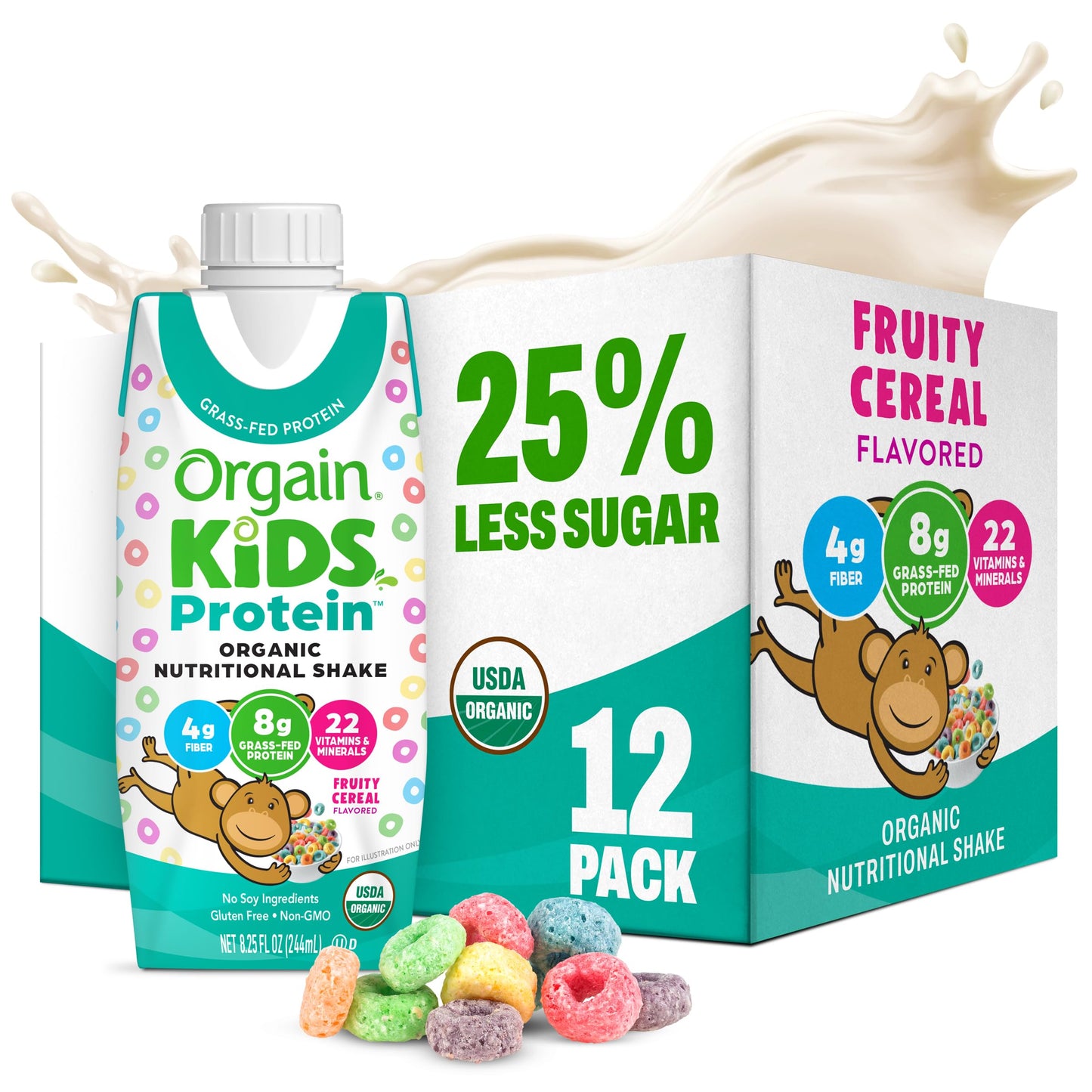 Orgain Organic Kids Nutritional Dairy Protein Shakes Bundle, Chocolate + Vanilla, 8g Protein, 3g Fiber, 22 Vitamins & Minerals, No Soy Ingredients, Gluten Free, Non‑GMO, 8.25 fl oz, Pack of 24