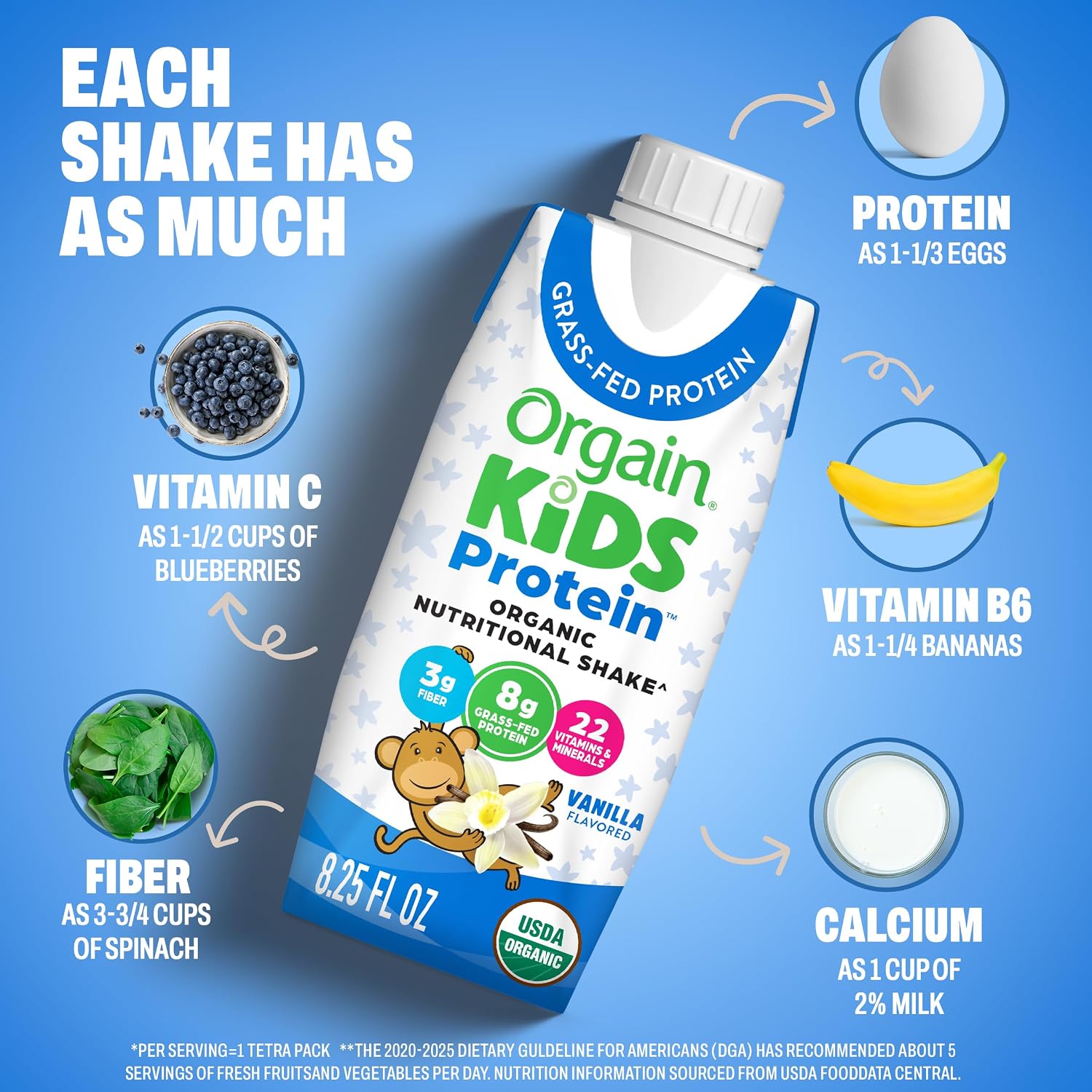 Orgain Organic Kids Nutritional Dairy Protein Shakes Bundle, Chocolate + Vanilla, 8g Protein, 3g Fiber, 22 Vitamins & Minerals, No Soy Ingredients, Gluten Free, Non‑GMO, 8.25 fl oz, Pack of 24