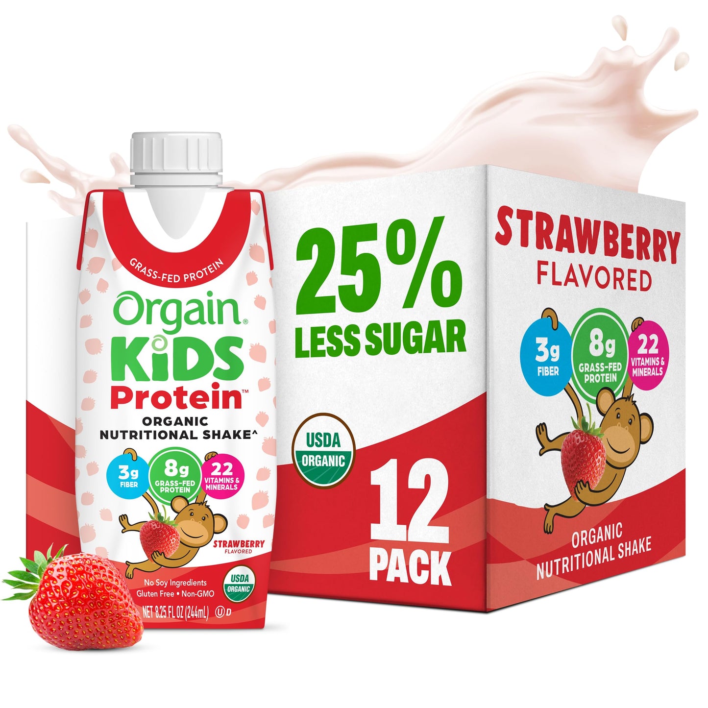 Orgain Organic Kids Nutritional Dairy Protein Shakes Bundle, Chocolate + Vanilla, 8g Protein, 3g Fiber, 22 Vitamins & Minerals, No Soy Ingredients, Gluten Free, Non‑GMO, 8.25 fl oz, Pack of 24