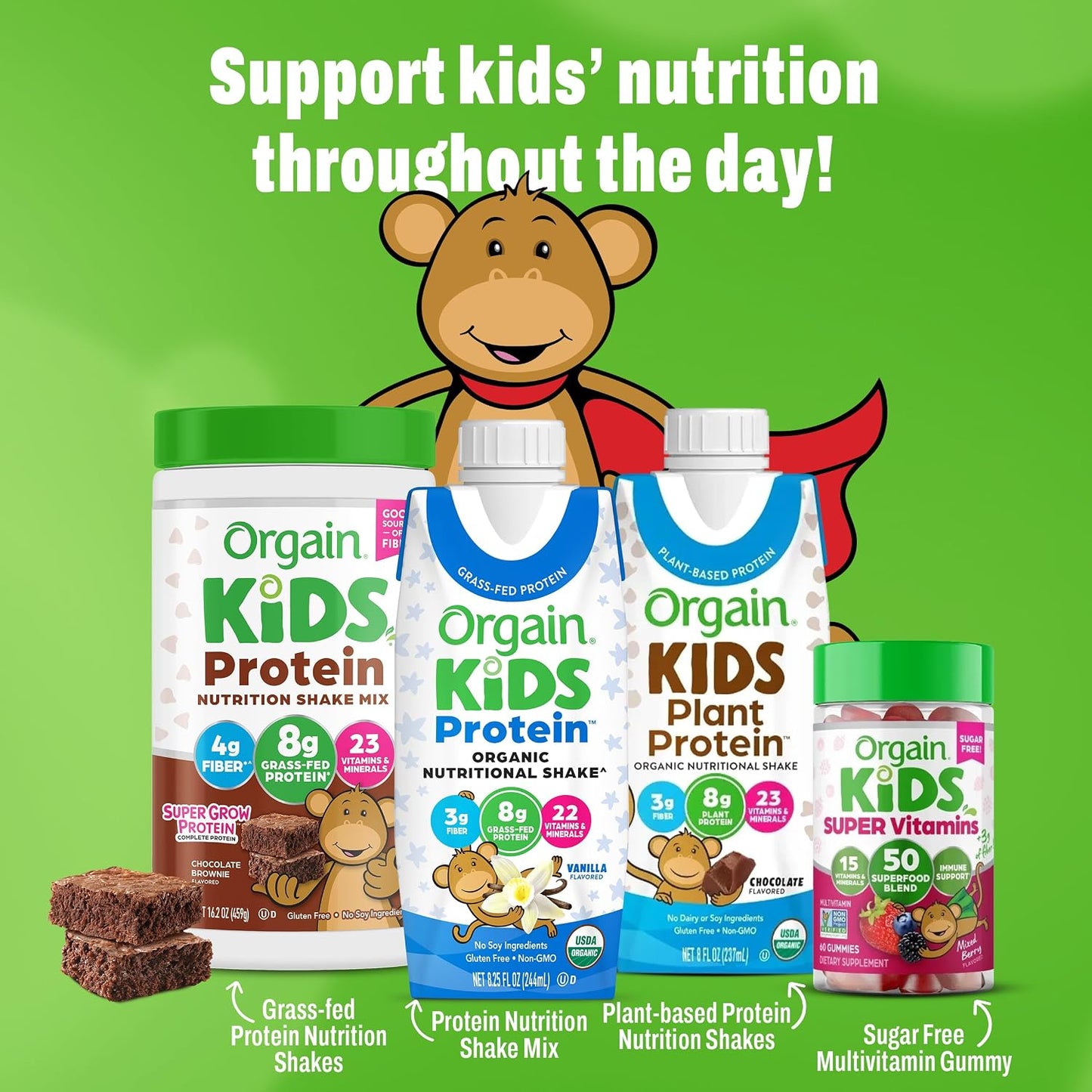 Orgain Organic Kids Nutritional Dairy Protein Shakes Bundle, Chocolate + Vanilla, 8g Protein, 3g Fiber, 22 Vitamins & Minerals, No Soy Ingredients, Gluten Free, Non‑GMO, 8.25 fl oz, Pack of 24