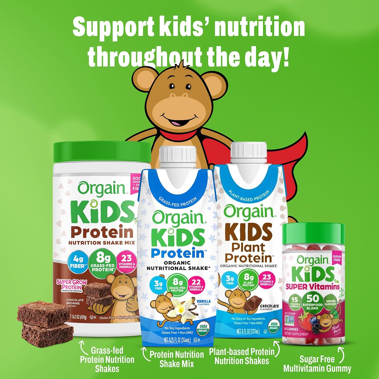 Orgain Organic Kids Nutritional Dairy Protein Shakes Bundle, Chocolate + Vanilla, 8g Protein, 3g Fiber, 22 Vitamins & Minerals, No Soy Ingredients, Gluten Free, Non‑GMO, 8.25 fl oz, Pack of 24