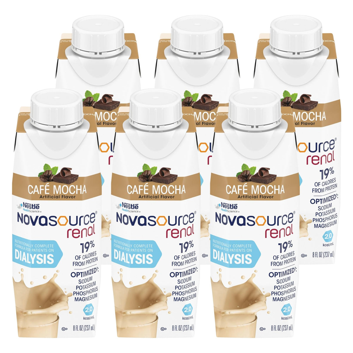 NOVASOURCE Renal Mocha Dialysis Protein Shakes, 8 Fl Oz, 24pk