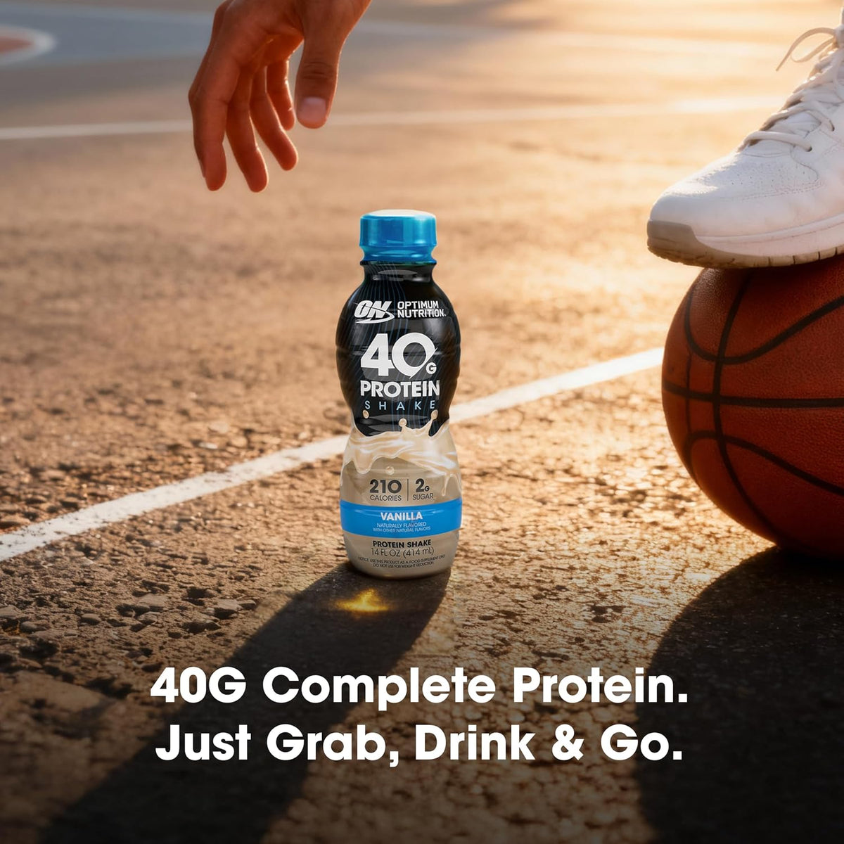 Optimum Nutrition 40g Protein Shake, Vanilla, 14 Fl Oz, 12 Ct