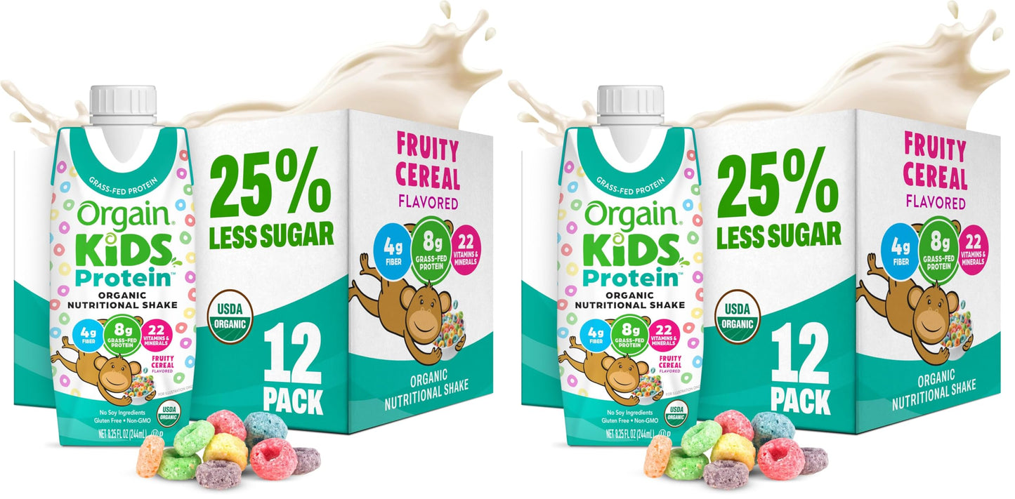 Orgain Organic Kids Nutritional Dairy Protein Shakes Bundle, Chocolate + Vanilla, 8g Protein, 3g Fiber, 22 Vitamins & Minerals, No Soy Ingredients, Gluten Free, Non‑GMO, 8.25 fl oz, Pack of 24