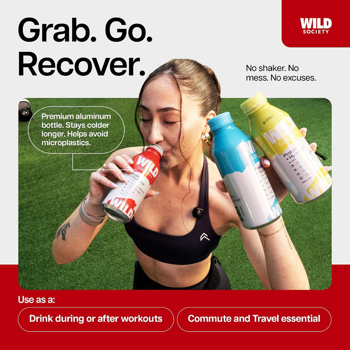 Wild Society Clear Protein Drink + Electrolytes, Fruit Punch, 12 Pack