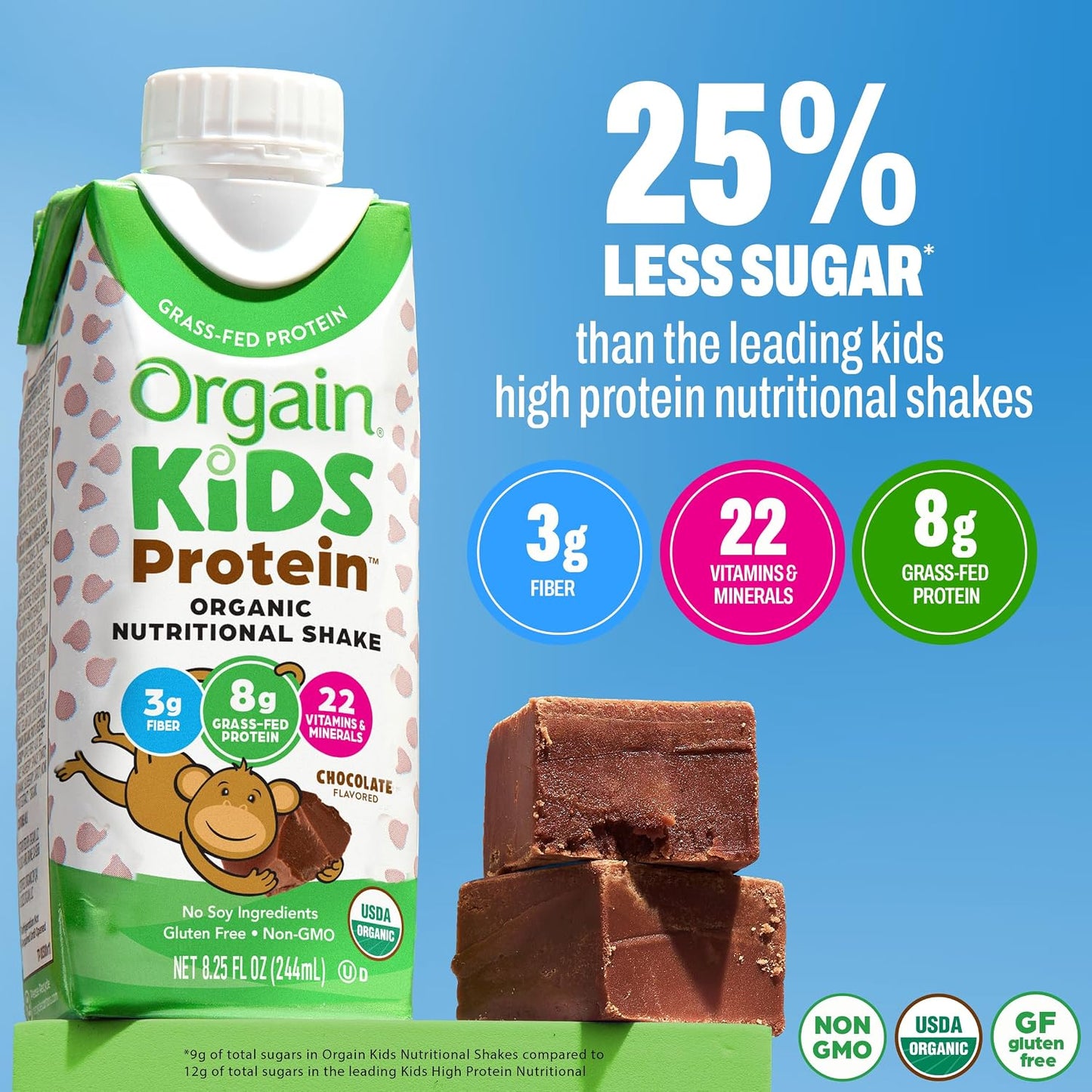 Orgain Organic Kids Nutritional Dairy Protein Shakes Bundle, Chocolate + Vanilla, 8g Protein, 3g Fiber, 22 Vitamins & Minerals, No Soy Ingredients, Gluten Free, Non‑GMO, 8.25 fl oz, Pack of 24