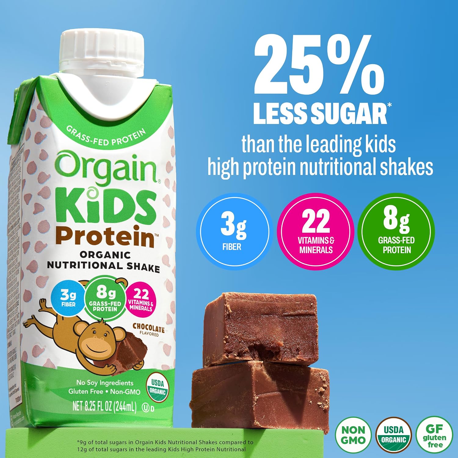 Orgain Organic Kids Nutritional Dairy Protein Shakes Bundle, Chocolate + Vanilla, 8g Protein, 3g Fiber, 22 Vitamins & Minerals, No Soy Ingredients, Gluten Free, Non‑GMO, 8.25 fl oz, Pack of 24